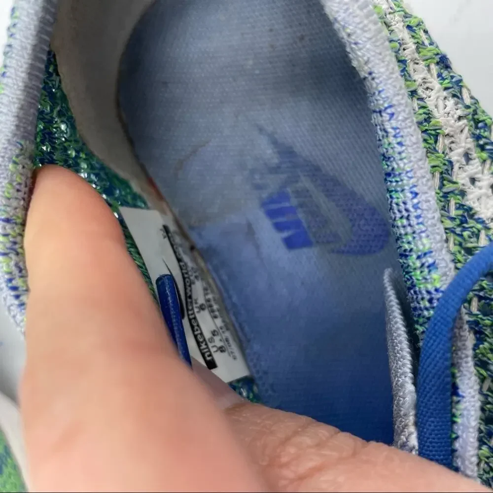 Nike Blue & Green Flyknit Zoom Running Shoes Sneakers Womens 8.5 Athletic Sporty